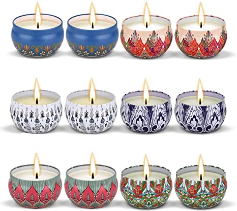 Candlium Scented Candles Gift Set (Lavender, Rose,Peppermint,Grapefruit,Lemongrass,Orange) Soy Wax Tin Candles, Natural Fragrance Candles for Stress Relief and Aromatherapy Ca(Scented Candles, 12 Pcs)