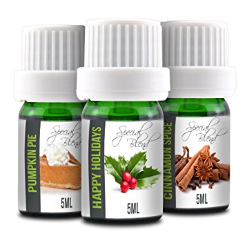 Pumpkin Pie, Happy Holidays and Cinnamon Spice | 3-Pack 5ml Bottles | 100% Pure Therapeutic Grade | Gift Set Essential Oil Bundle