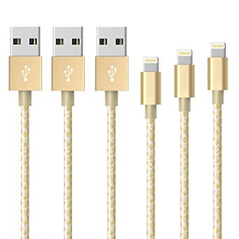 iPhone Charger Chamfind,iPhone Lightning to USB Cable (3Pack 10FT) Syncing and Charging Cord for iPhone7 Plus 6 6s Plus 5 5s 5c SE, iPad Air,Mini Air Pro iPod (EarthGold)