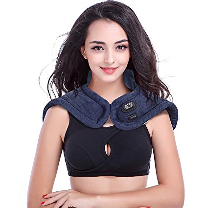 Miko Neck And Shoulder Heating Pad With Multi-Mode Vibration Therapy, Fast Multi-Level Heating Technology, Magnetic Closure And Soft Touch Buttons (Navy Blue)