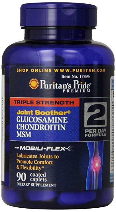 Puritan's Pride Triple Strength Glucosamine, Chondroitin & MSM Joint Soother, 90 Coated Caplets