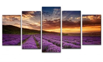 Wieco Art Provence Lavender 5 Panels Canvas Prints Modern Landscape Canvas Wall Art for Home and Office Decorations P5RLA003 Size A