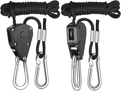 iPower GLROPE 1-Pair 1/8 Inch 8-Feet Long Heavy Duty Adjustable Rope Clip Hanger (150lbs Weight Capacity) Reinforced Metal Internal Gears, 1 Pack, Black