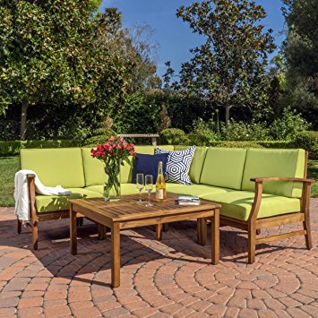 Capri Outdoor Patio Furniture Wood 6 Piece Chat Set with Water Resistant Cushions