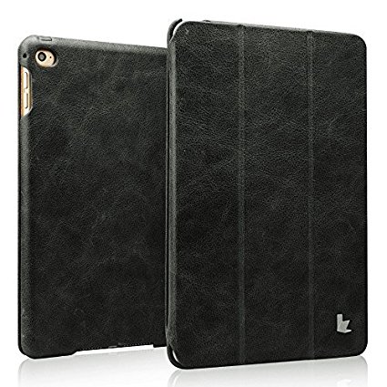 Jisoncase 100% Handmade iPad mini 4 Genuine Leather Case Magnetic Smart Cover with Auto-Sleep/Wake up Function Stand Feature for Apple 2015 New Release iPad Mini 4, Black JS-IM4-01A10
