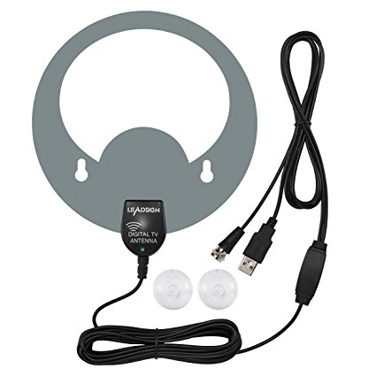 Leadsign Amplified Antenna with Built-in Signal Booster and 16.5 Feet Coax Cable with USB Power Cord-50 Miles Range