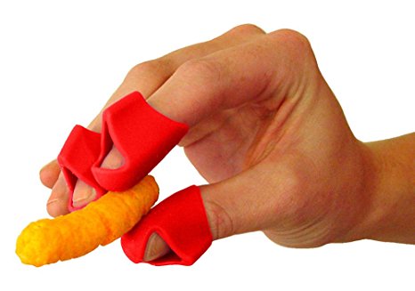 Finger Covers for Cheesy, Greasy, Sticky Fingers – Finger Food Utensil – Kitchen Prep Finger Guard (3ct Red)