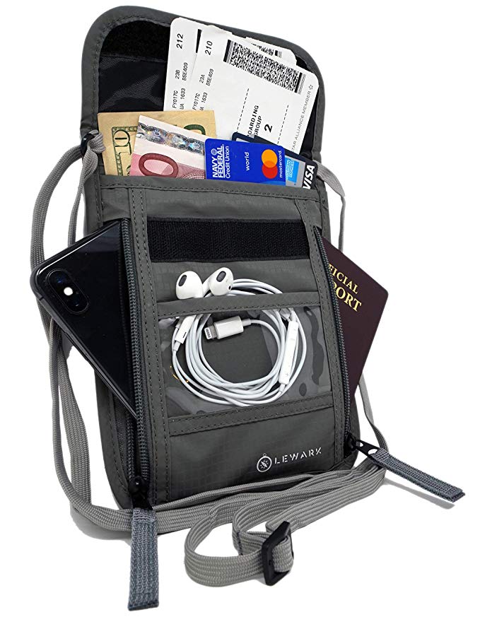 Lewark Neck Travel Wallet Pouch with RFID Blocking Passport Holder